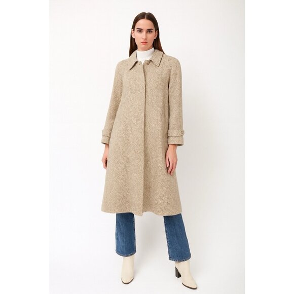 vintage 80s FORENZA coat trench heathered zig zag print the limited wool ivory S - Picture 1 of 11